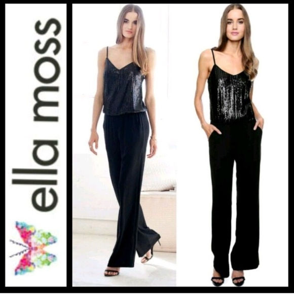 Ella Moss Black Sequin tank and pants Jumpsuit - Picture 3 of 12